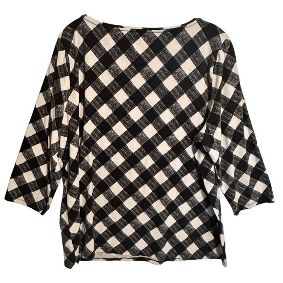 The Talbots Tee Womens Size 2X Black White Buffalo Plaid Preppy Tartan Top - Picture 3 of 8